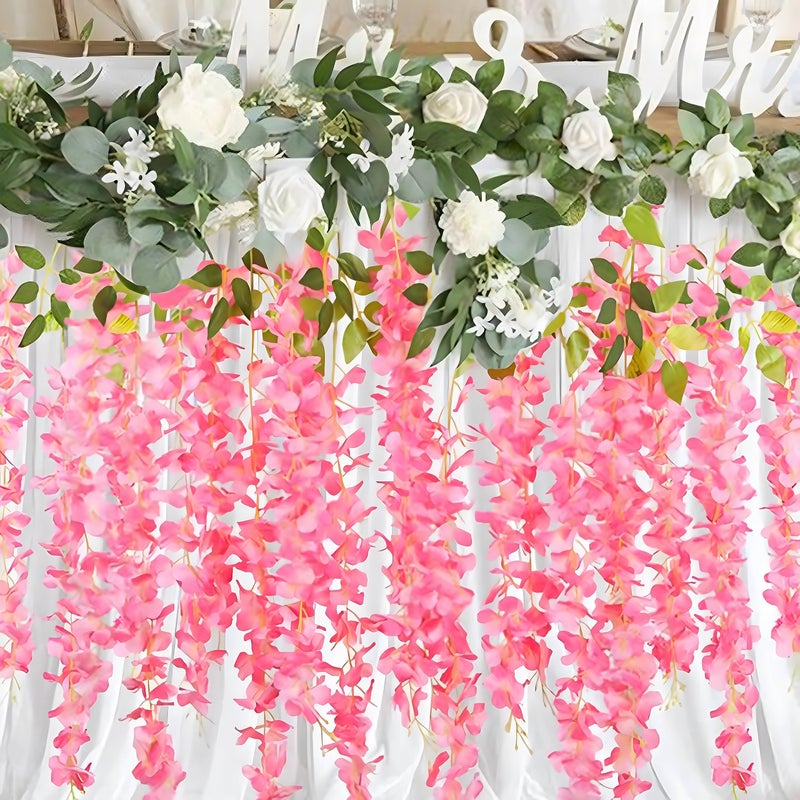 Luerbi Pink Wisteria Hanging Flowers  24 Pack Pink Flower Vines  Fake Pink Wisteria  3.77 Feet Pink Artificial Wisteria Flowers  Pink Hanging Wisteria Flowers Garland  Pink Flower Garland for Backdrop Decor - Image 5