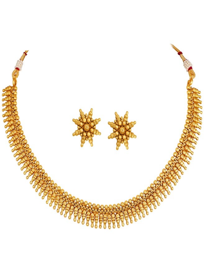 JFL - Jewellery for Less Traditional Gold Plated Divine Sun Rays Necklace Set with Earrings for Women.,Valentine - Image 1