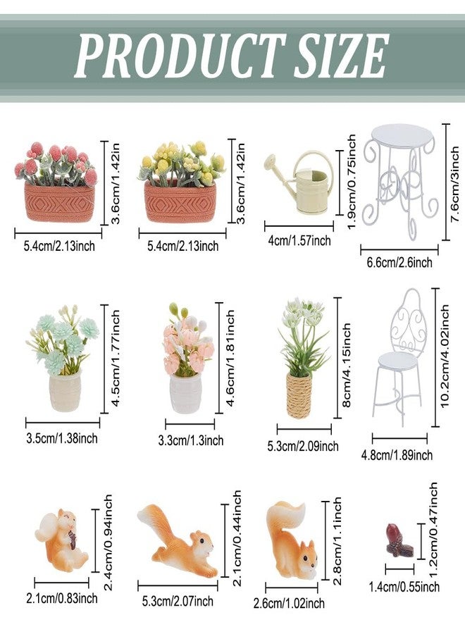 FREEBLOSS 13Pcs Dollhouse Furniture Set Miniature Patio Set with Mini Table Chairs Garden Plants Mini Squirrels Decor Doll House Furniture and Accessories Set - Image 2