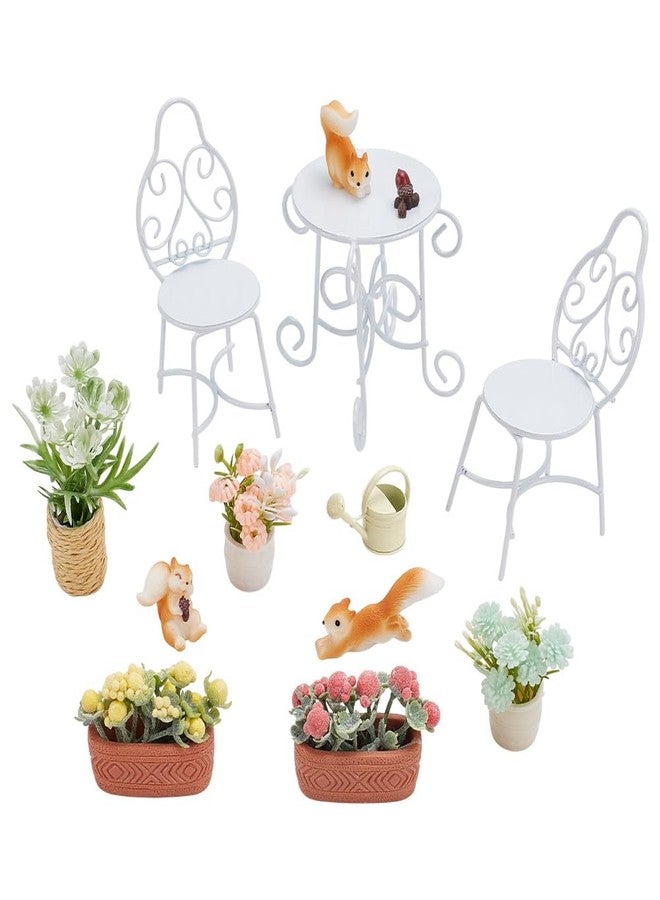 FREEBLOSS 13Pcs Dollhouse Furniture Set Miniature Patio Set with Mini Table Chairs Garden Plants Mini Squirrels Decor Doll House Furniture and Accessories Set - Image 1