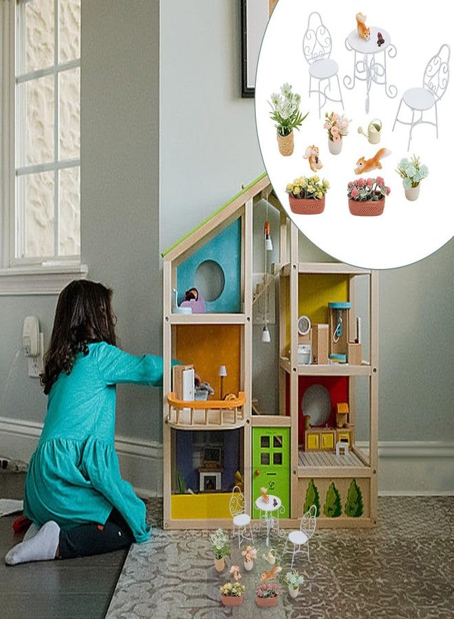 FREEBLOSS 13Pcs Dollhouse Furniture Set Miniature Patio Set with Mini Table Chairs Garden Plants Mini Squirrels Decor Doll House Furniture and Accessories Set - Image 4