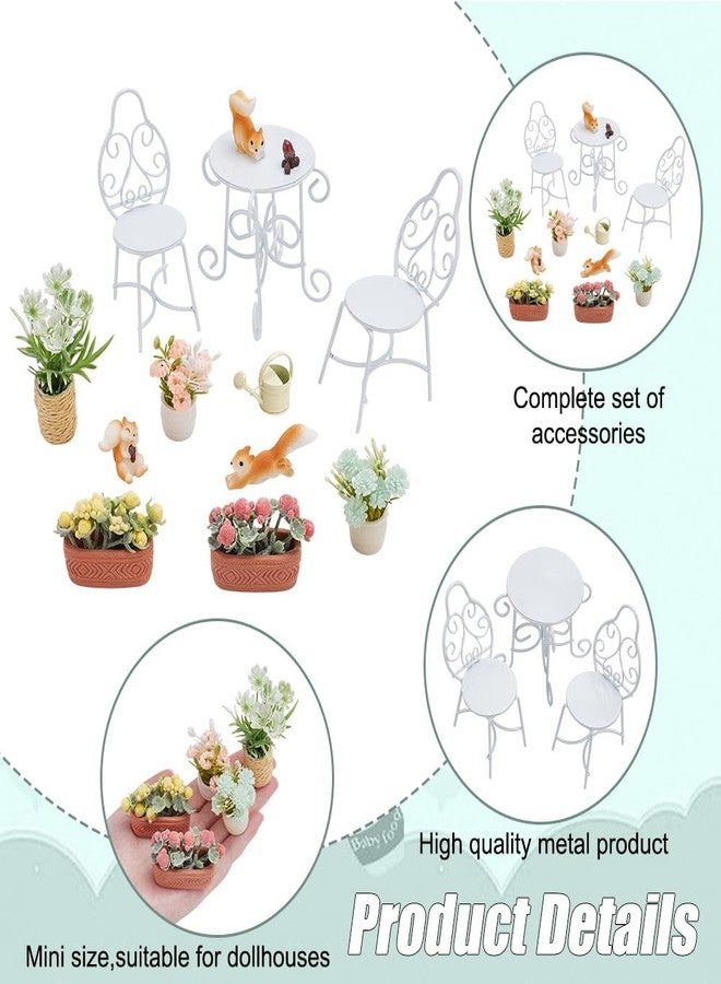 FREEBLOSS 13Pcs Dollhouse Furniture Set Miniature Patio Set with Mini Table Chairs Garden Plants Mini Squirrels Decor Doll House Furniture and Accessories Set - Image 3