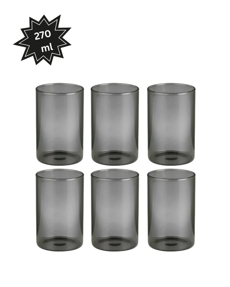 LVOOK Premium 6-Piece Black Glass Tumbler Set (270ml) with 1.3L Borosilicate Glass Water Jug and Wooden Tray – Elegant Drinkware Combo for Dining Table - Image 4