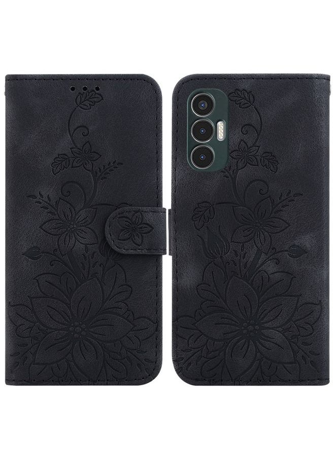 HuHa Case Cover For For Tecno Pova 3 / LE7 Lily Embossed Leather Phone Case(Black) 