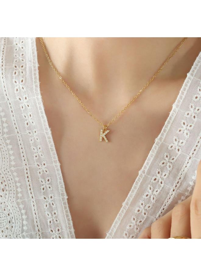 NIBEMINENT Popular Hot- Flash Zircon Inlaid With 26 English Letters Design Light Luxury Girls Titanium Steel Pendant Necklace Jewelry 