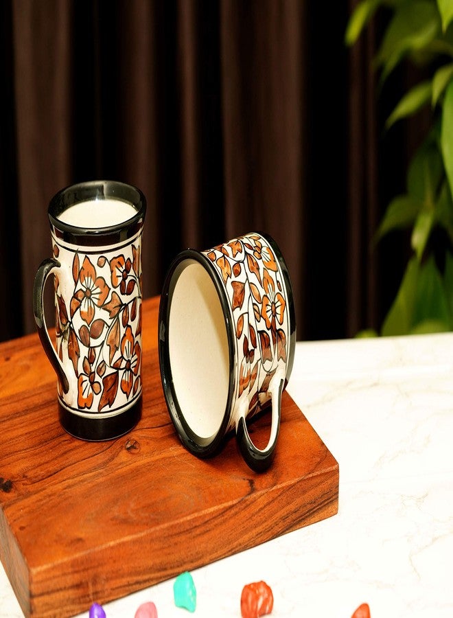 Yourowndcor Floral Handcarfted Ceramic Tea Cups and Ceramic Coffee Mugs Set of 2 (250 ML, Microwave & Dishwasher Safe) - Tea Mugs Ceramic Mugs Milk Mug Coffee Cup Drinkware-Color-Brown - Image 1