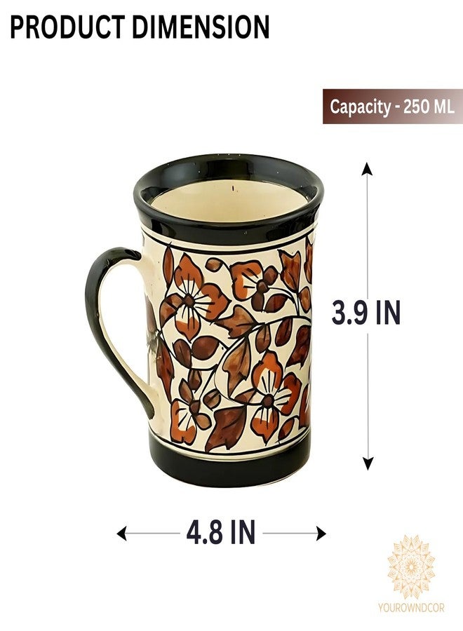 Yourowndcor Floral Handcarfted Ceramic Tea Cups and Ceramic Coffee Mugs Set of 2 (250 ML, Microwave & Dishwasher Safe) - Tea Mugs Ceramic Mugs Milk Mug Coffee Cup Drinkware-Color-Brown - Image 5