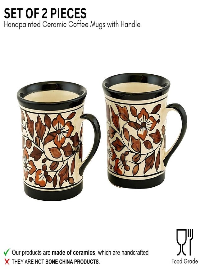 Yourowndcor Floral Handcarfted Ceramic Tea Cups and Ceramic Coffee Mugs Set of 2 (250 ML, Microwave & Dishwasher Safe) - Tea Mugs Ceramic Mugs Milk Mug Coffee Cup Drinkware-Color-Brown - Image 2
