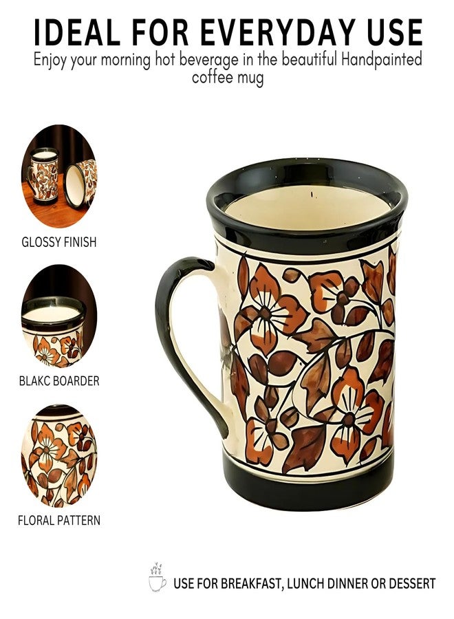 Yourowndcor Floral Handcarfted Ceramic Tea Cups and Ceramic Coffee Mugs Set of 2 (250 ML, Microwave & Dishwasher Safe) - Tea Mugs Ceramic Mugs Milk Mug Coffee Cup Drinkware-Color-Brown - Image 3