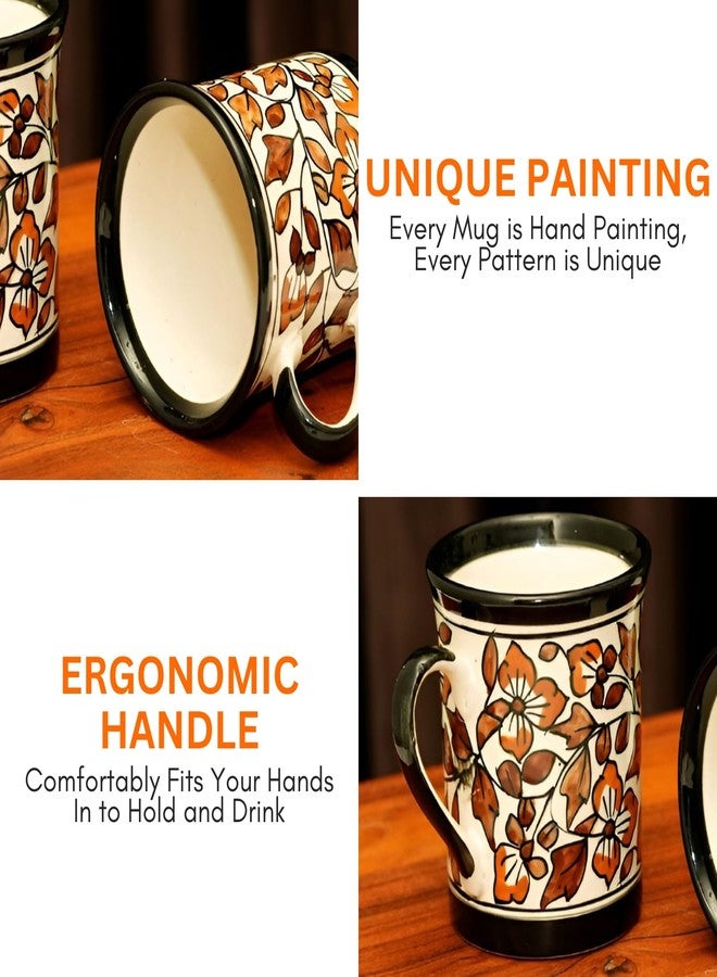 Yourowndcor Floral Handcarfted Ceramic Tea Cups and Ceramic Coffee Mugs Set of 2 (250 ML, Microwave & Dishwasher Safe) - Tea Mugs Ceramic Mugs Milk Mug Coffee Cup Drinkware-Color-Brown - Image 4