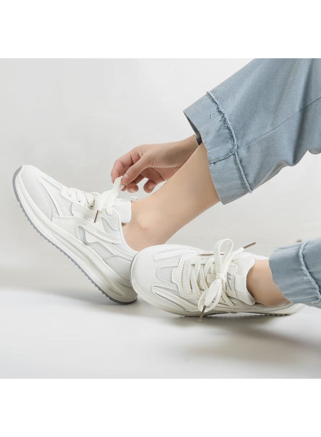 Pull Back Huili Women's Thick-soled White Sneakers, Casual Sports Shoes, Chunky Sneakers Wxyk972z, Light Gray , Size 36 - Image 4
