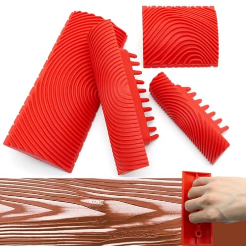 Serplex® 4Pcs Wood Grain Roller Tools Multi Sizes Graining Roller Tools Wood Grain Pattern Tools Wood Grain Comb Graining Tools for Woodworking, Painting, Furniture Finishing - Image 1