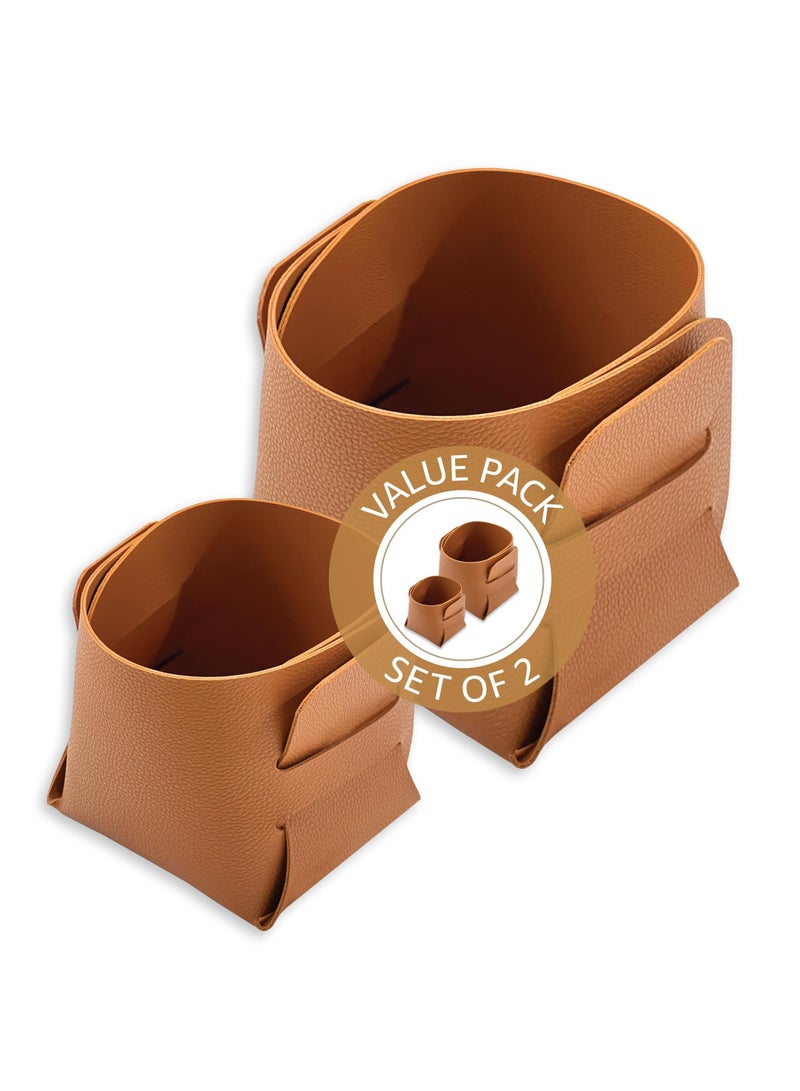 LeArt Leather Storage Basket – Bedside, Nightstand, Office Desk Organizer | Pantry Storage Organizer | Stationery Organizer | Storage Bin for Home (Caramel | Deal Pack) - Image 1