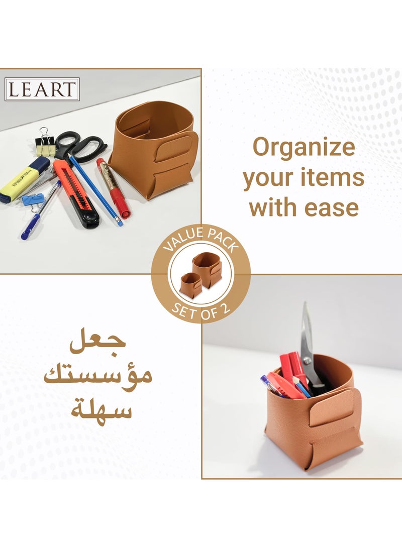 LeArt Leather Storage Basket – Bedside, Nightstand, Office Desk Organizer | Pantry Storage Organizer | Stationery Organizer | Storage Bin for Home (Caramel | Deal Pack) - Image 3