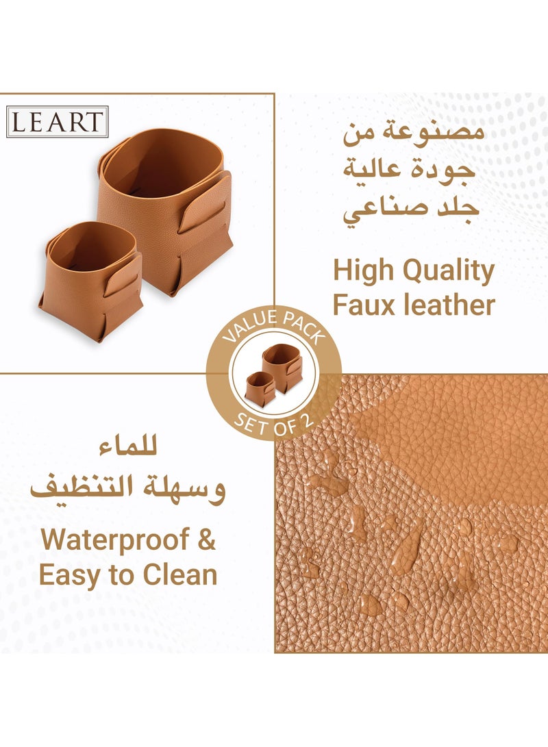 LeArt Leather Storage Basket – Bedside, Nightstand, Office Desk Organizer | Pantry Storage Organizer | Stationery Organizer | Storage Bin for Home (Caramel | Deal Pack) - Image 5