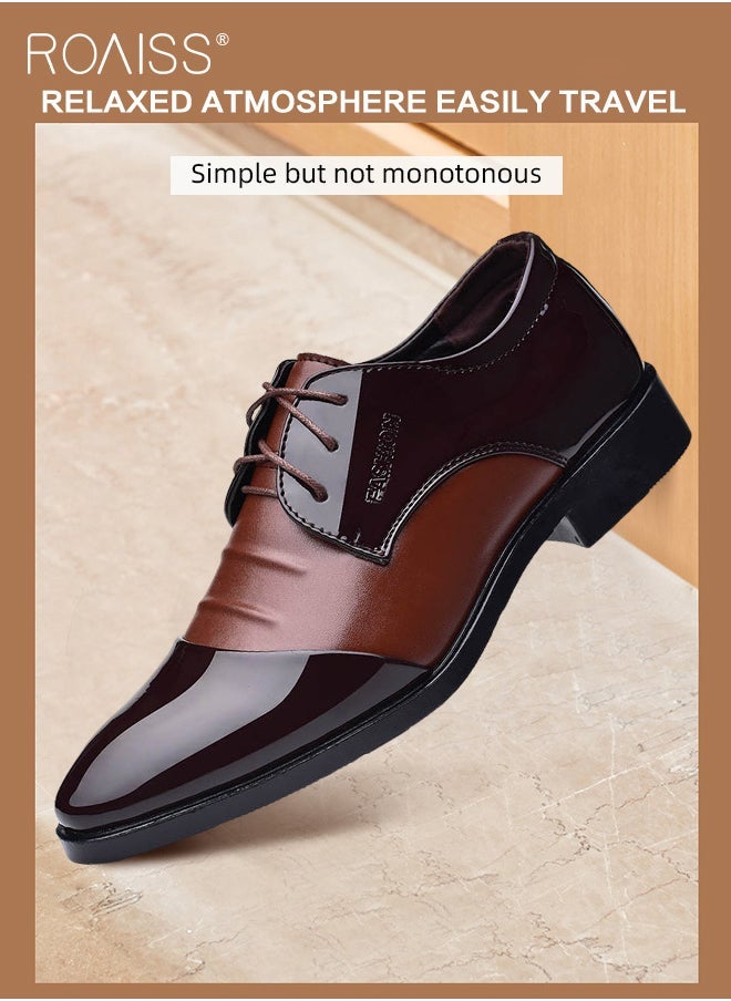 رويس أحذية رجالية من الجلد اللامع، أحذية رسمية منخفضة الرقبة مع أربطة ونعل مانع للانزلاق، أحذية أنيقة للرجال، أحذية جلدية كلاسيكية بسيطة للعمل، مناسبة للارتداء اليومي والعمل وحفلات الزفاف والأنشطة الخارجية - Image 5