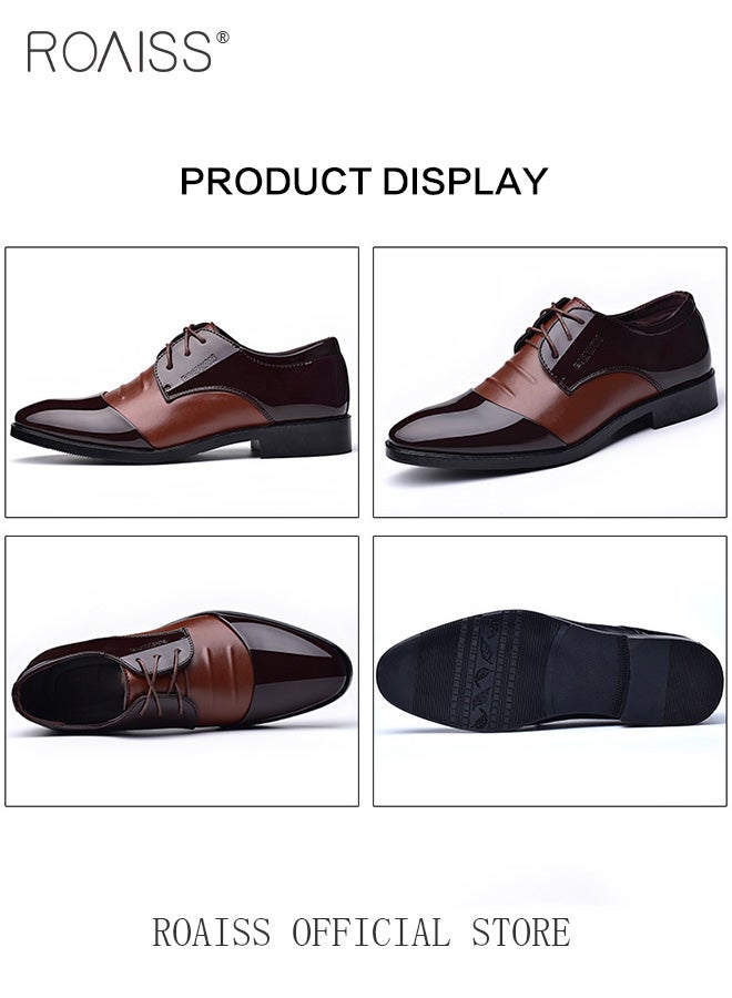 رويس أحذية رجالية من الجلد اللامع، أحذية رسمية منخفضة الرقبة مع أربطة ونعل مانع للانزلاق، أحذية أنيقة للرجال، أحذية جلدية كلاسيكية بسيطة للعمل، مناسبة للارتداء اليومي والعمل وحفلات الزفاف والأنشطة الخارجية - Image 4