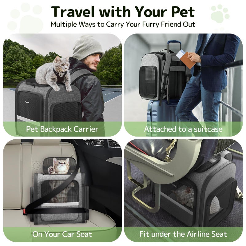 Pawtners Cat Backpack with Detachable Play Tunnel, 2 in 1 Cat Tunnel Backpack Suitable for Carrying & Playing, Expandable Dog Backpack for Small Medium Kitten Puppy, Suitable for Travel Hiking Camping - Image 5