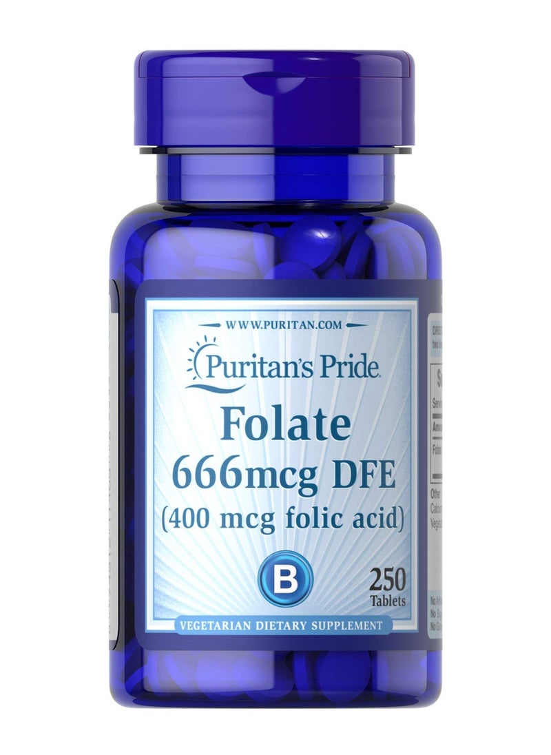 Puritan's Pride Folate Folic acid 666 mcg Tablets 250's  - Image 1