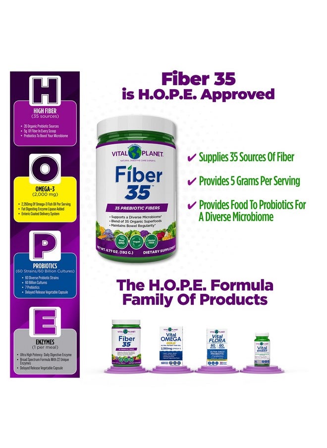 Fiber 35 Powder Diverse Fiber Supplement For Dietary Support And Occasional Constipation With 35 Prebiotic Fibers And 35 Organic Superfoods To Maintain Bowel Regularity 6.77 Oz