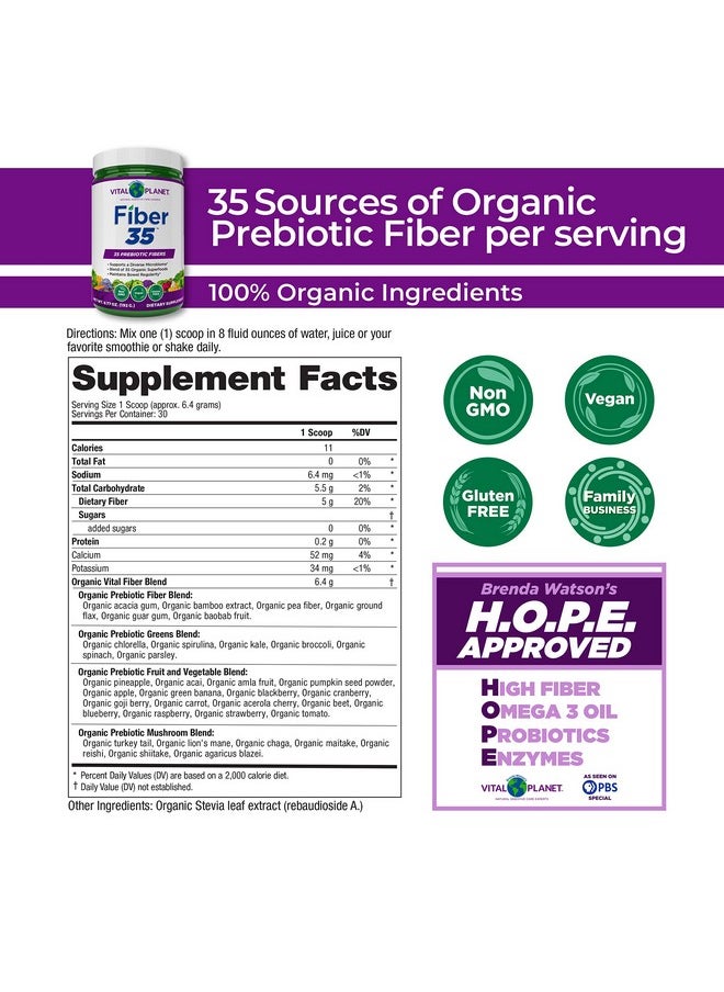 Fiber 35 Powder Diverse Fiber Supplement For Dietary Support And Occasional Constipation With 35 Prebiotic Fibers And 35 Organic Superfoods To Maintain Bowel Regularity 6.77 Oz