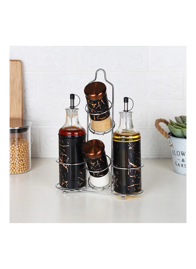 دانوب هوم Adrian Set Of 4 Condiment Jar Ov:2X400 ml Sp:2X150 ml Glass And Metal Modern Houseware Food Storage Black