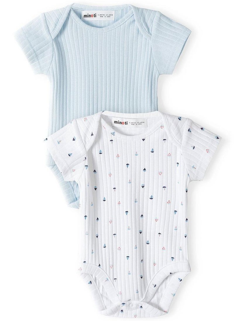 MINOTI 2-Pack Baby Boys Bodysuits with Ribbed Fabric and Print - Image 1