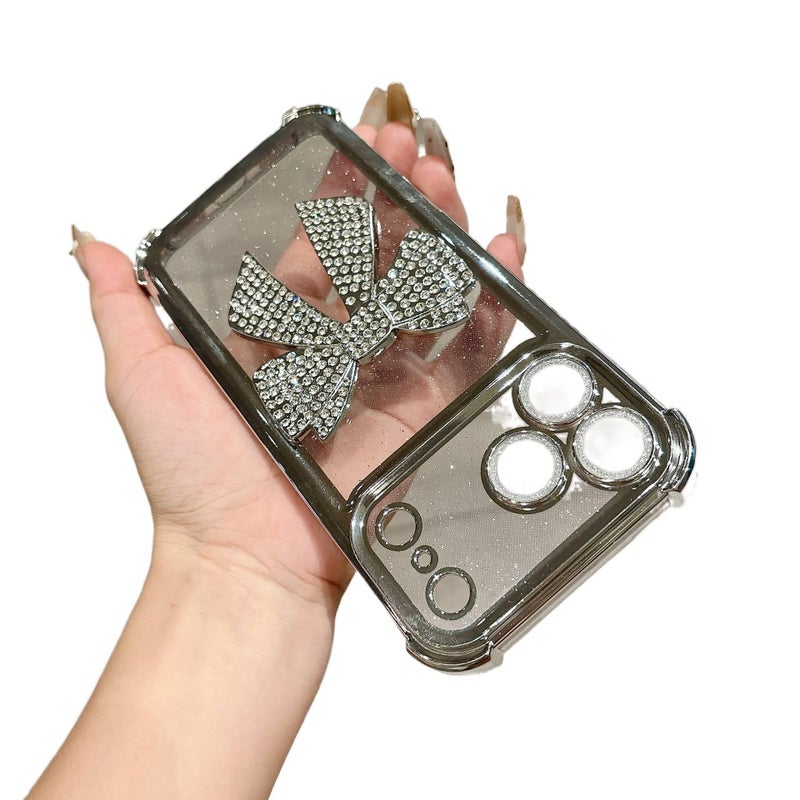 TPU Protective Case for iPhone 13 with Drop Protection and Bow Design plus Shockproof plus Scratch Resistant in Silver - Layan Lure - Image 1