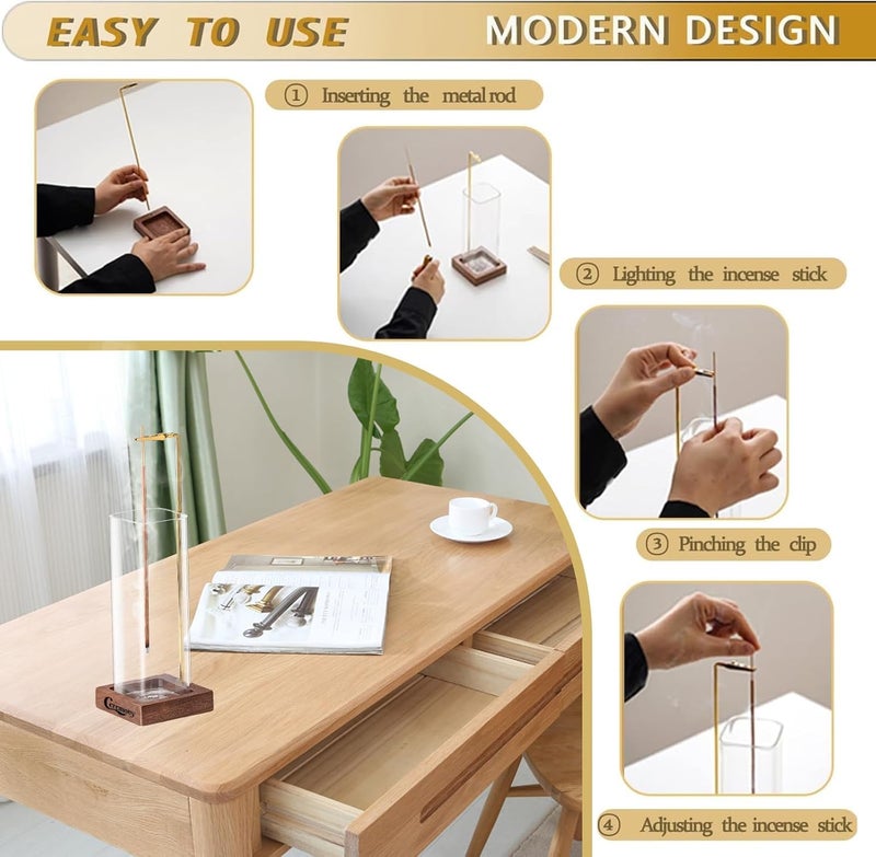 Ceremony Incense Holder,2Pack Wood Incense Holder for Sticks with Glass Ash Catcher,Incense Burner for Meditation Yoga Spa Room Decor - Image 4