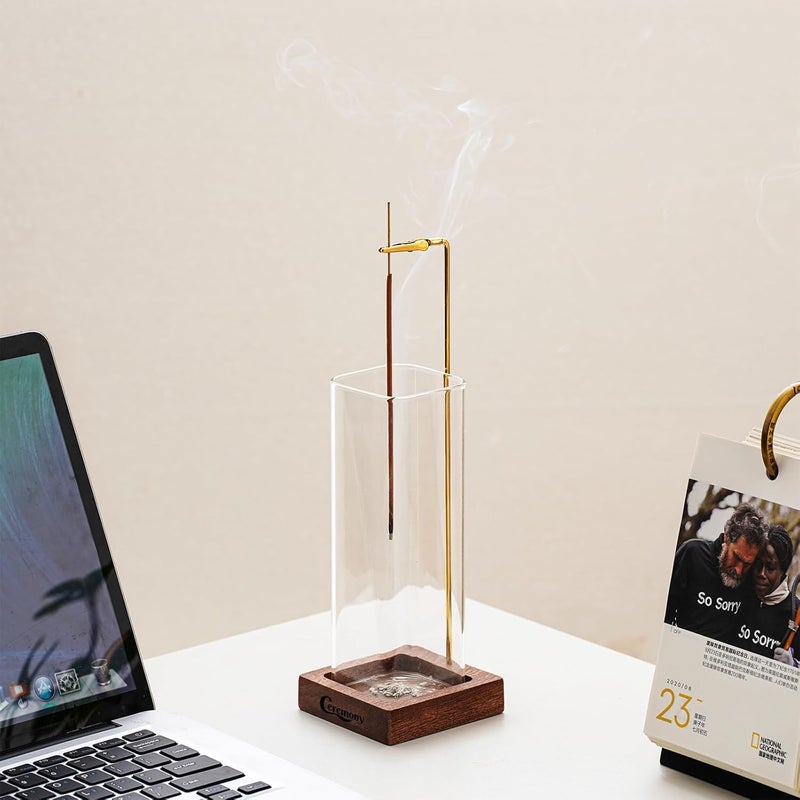 Ceremony Incense Holder,2Pack Wood Incense Holder for Sticks with Glass Ash Catcher,Incense Burner for Meditation Yoga Spa Room Decor - Image 2
