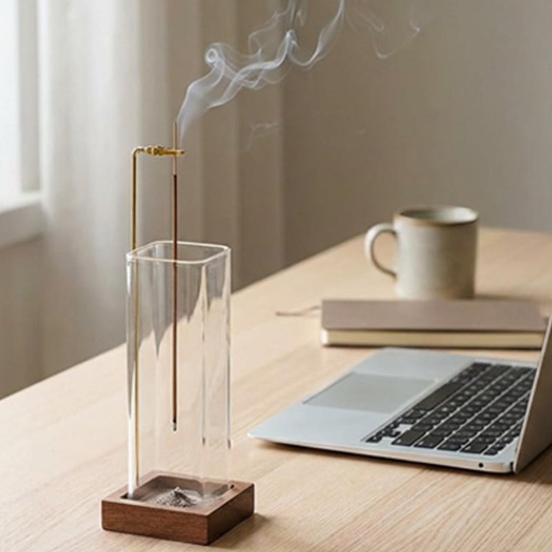 Ceremony Incense Holder,2Pack Wood Incense Holder for Sticks with Glass Ash Catcher,Incense Burner for Meditation Yoga Spa Room Decor - Image 5