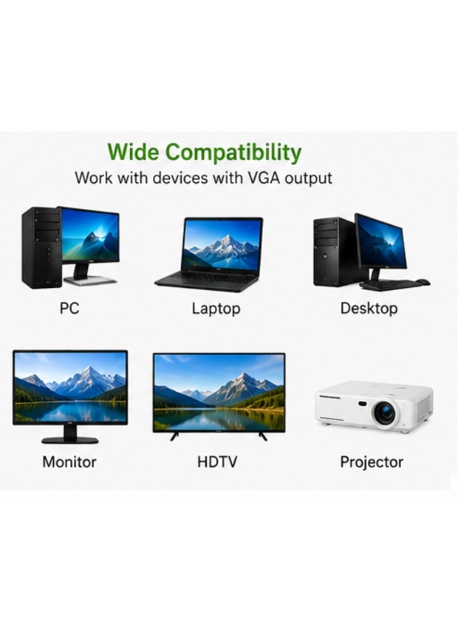 فوجيشكا كابل محول VGA إلى HDMI ممتاز مع منفذ صوت وطاقة USB بطول 3 أمتار (FC683) باللون الأسود، متوافق مع أجهزة الكمبيوتر المكتبية والمحمولة والشاشات وأجهزة التلفزيون وأجهزة العرض والتلفزيونات عالية الدقة. - Image 3