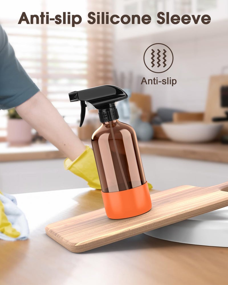 Bontip Glass Spray Bottle With Silicone Sleeve Protection  Amber Glass Spray Bottle Set For Non-Toxic Window Cleaner Aromatherapy Facial Hydration Watering Flower Hair Care 2 Pack/16 Oz (Black&Orange) - Image 5