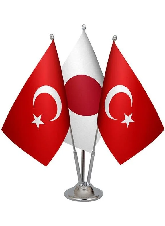 ساترنديزاين Desktop Japan Flag Turkish Flag Triple Chrome Pole Table Flag Set