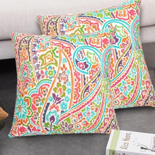 FUNHOME Outdoor Pillow Covers ONLY, No Insert! Pack of 2 Square Throw Pillow Covers, Decorative Water-Repellent Modern Cushion Cases for Sofa Patio Couch Decoration 18 x 18 Inch-Melora Paisley - Image 1