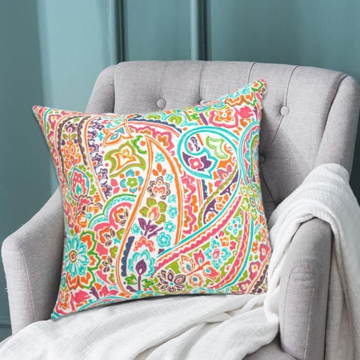 FUNHOME Outdoor Pillow Covers ONLY, No Insert! Pack of 2 Square Throw Pillow Covers, Decorative Water-Repellent Modern Cushion Cases for Sofa Patio Couch Decoration 18 x 18 Inch-Melora Paisley - Image 5
