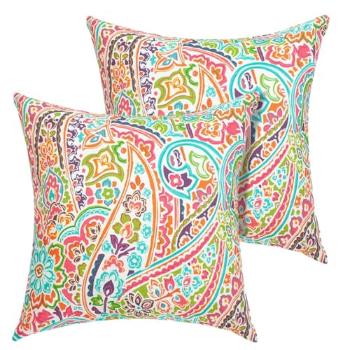 FUNHOME Outdoor Pillow Covers ONLY, No Insert! Pack of 2 Square Throw Pillow Covers, Decorative Water-Repellent Modern Cushion Cases for Sofa Patio Couch Decoration 18 x 18 Inch-Melora Paisley - Image 2