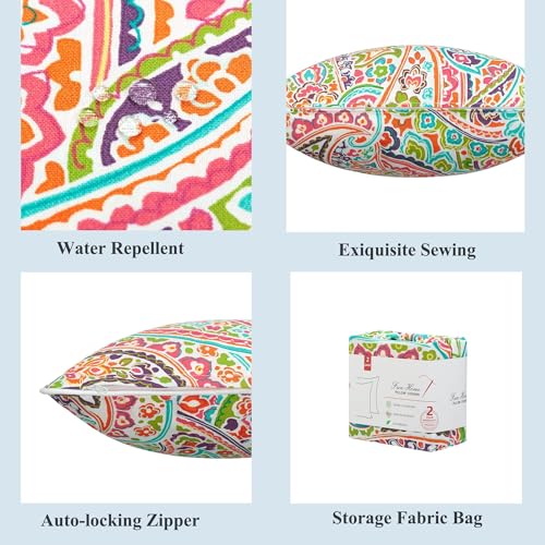 FUNHOME Outdoor Pillow Covers ONLY, No Insert! Pack of 2 Square Throw Pillow Covers, Decorative Water-Repellent Modern Cushion Cases for Sofa Patio Couch Decoration 18 x 18 Inch-Melora Paisley - Image 4