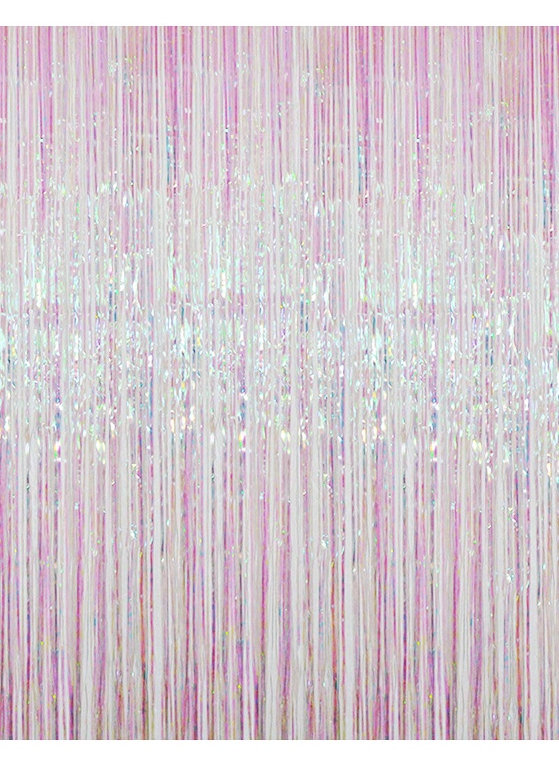 GOER GOER 32 ft x 98 ft Metallic Tinsel Foil Fringe Curtains Party Photo Backdrop Party Streamers for BirthdayGraduationNew Year Eve Decorations Wedding Decor Iridescent3 pcs 