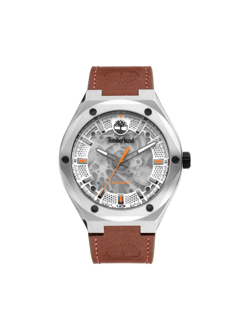 تمبرلاند Alburgh Men's Watch 46mm Analog Silver Dial Brown Leather Strap