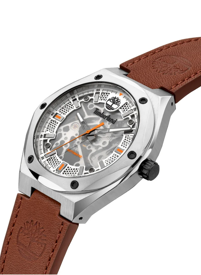 تمبرلاند Alburgh Men's Watch 46mm Analog Silver Dial Brown Leather Strap