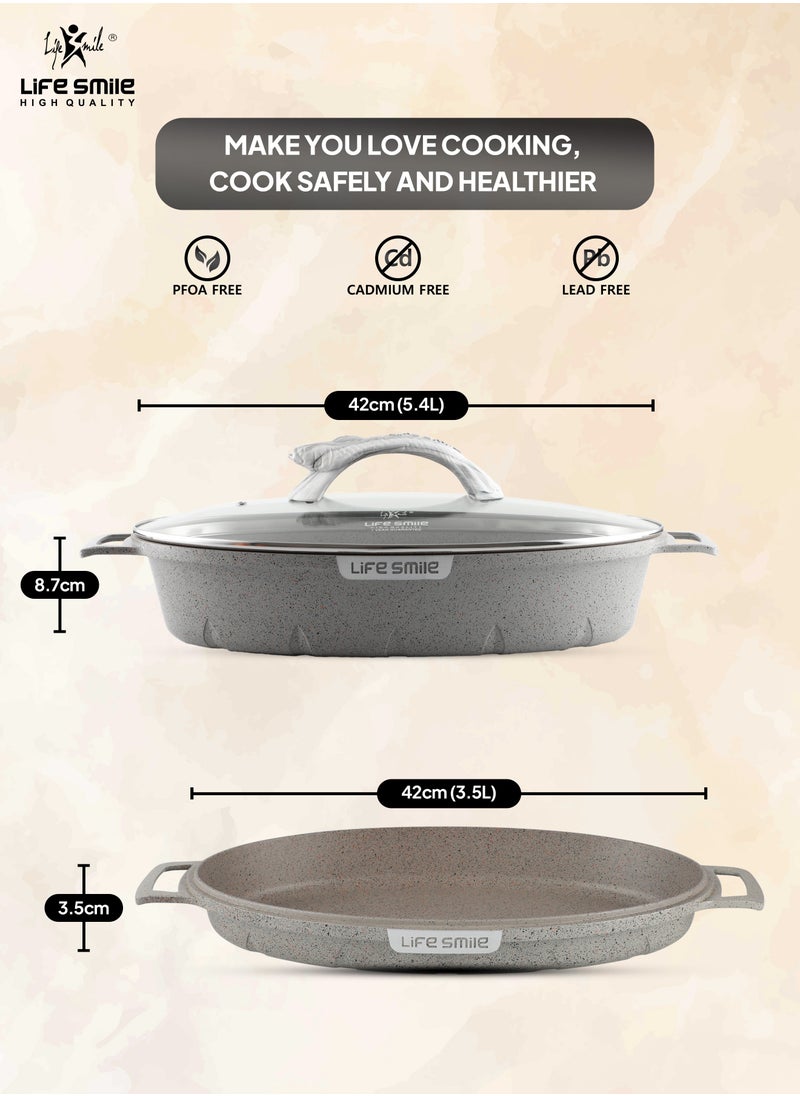 Life Smile - Fish Frying Pan With lid, Granite Coating Non Stick Oval Frying pan 100% PFOA FREE, Oven Safe - Image 1