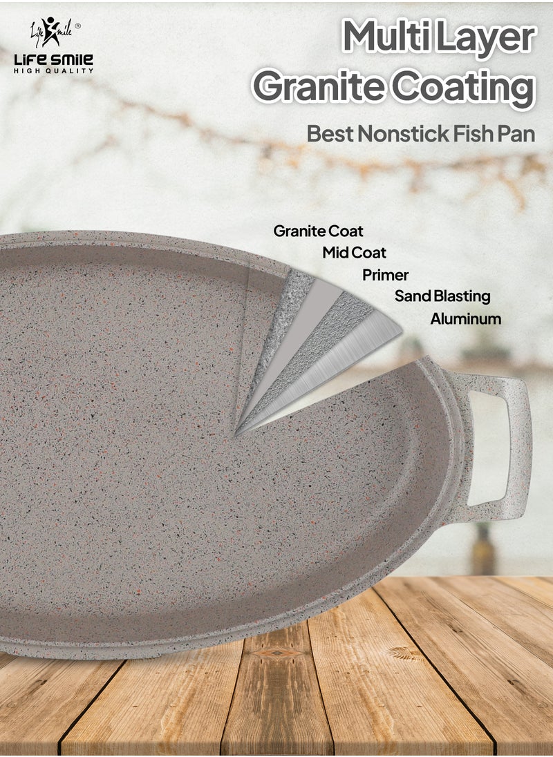 Life Smile - Fish Frying Pan With lid, Granite Coating Non Stick Oval Frying pan 100% PFOA FREE, Oven Safe - Image 1