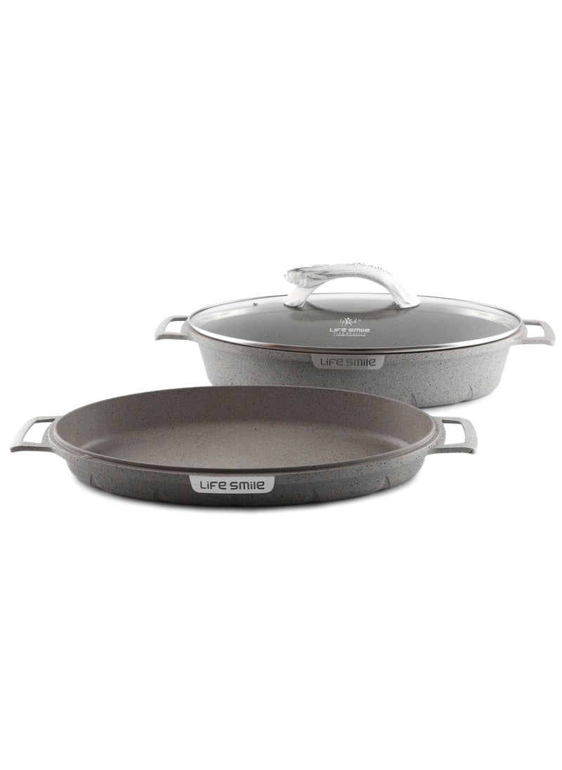 Life Smile - Fish Frying Pan With lid, Granite Coating Non Stick Oval Frying pan 100% PFOA FREE, Oven Safe - Image 1