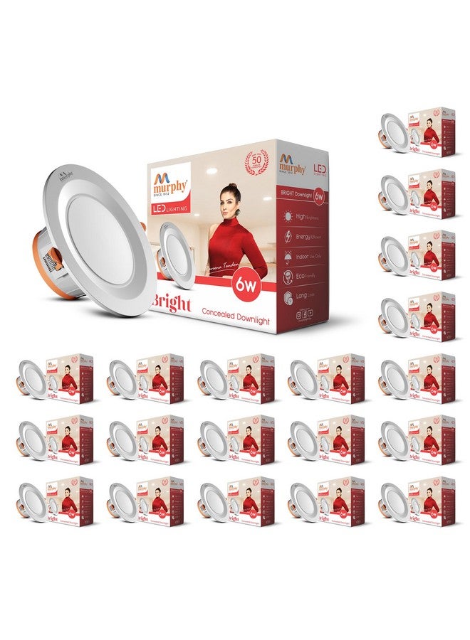 Murphy 6W Bright LED Downlight - Natural White, Slim Round Recessed Ceiling Light, 3-Inch Junction Box Compatible, Anti-Glare Diffuser, Energy Efficient (Pack of 20, 2-Year Warranty) - Image 1