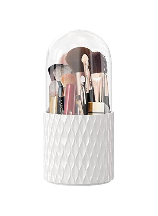 HOOKOR Makeup Brush Holder 【2024 Newest】 【Dustproof & Waterproof】 360 Rotating Cosmetics Make up Brush Organizer Storage with Lid for Vanity - Image 1