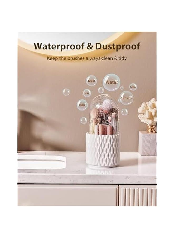 HOOKOR Makeup Brush Holder 【2024 Newest】 【Dustproof & Waterproof】 360 Rotating Cosmetics Make up Brush Organizer Storage with Lid for Vanity - Image 2