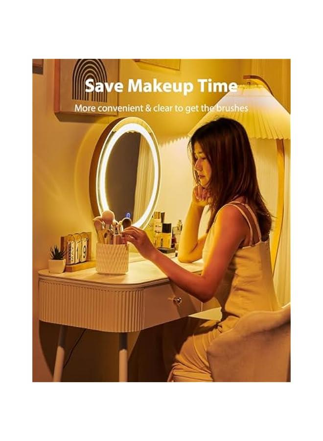 HOOKOR Makeup Brush Holder 【2024 Newest】 【Dustproof & Waterproof】 360 Rotating Cosmetics Make up Brush Organizer Storage with Lid for Vanity - Image 4