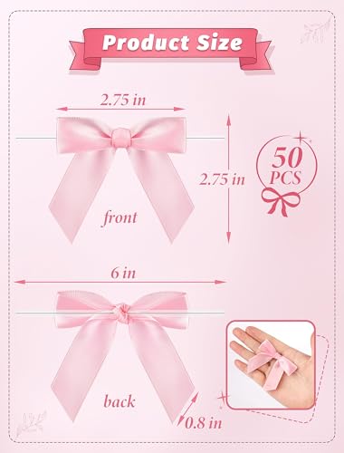 MERDTTES 50 Pcs Pink Mini Bows 275 Inch Twist Tie Bows Elegant Pink Bows for Gift Wrapping DIY Crafts Party Decorations Baby Shower Birthday Wedding Decor Gift Bags - Image 5