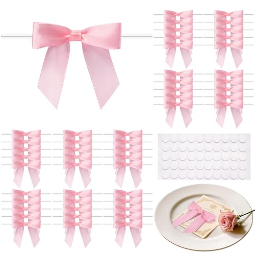 MERDTTES 50 Pcs Pink Mini Bows 275 Inch Twist Tie Bows Elegant Pink Bows for Gift Wrapping DIY Crafts Party Decorations Baby Shower Birthday Wedding Decor Gift Bags - Image 2